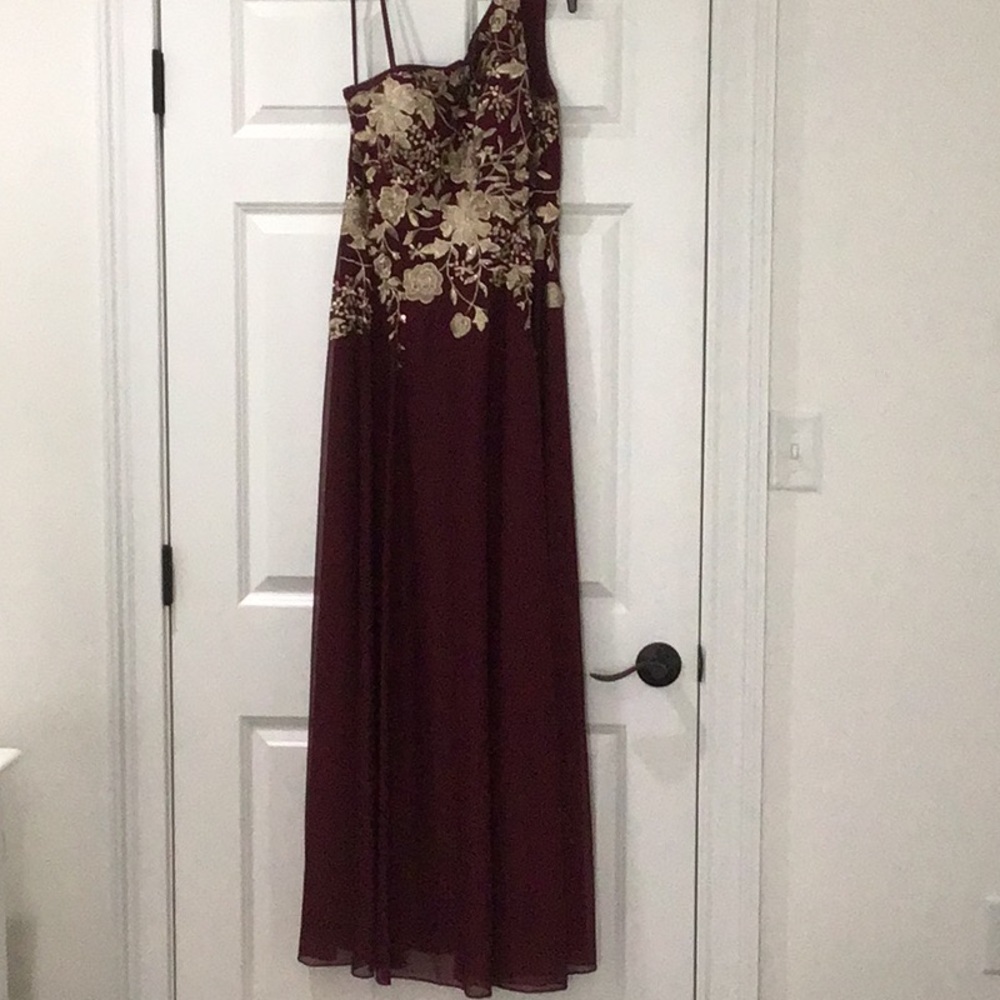 Cachet - one shoulder embroidered gown.